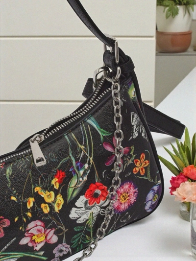 Royalfashion Geantă de mână mică pentru femei, din piele ecologică, cu model floral Lily Bloom
