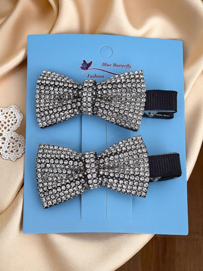 Royalfashion Set de 2 clame de păr cu fundițe și pietre strălucitoare Isadora