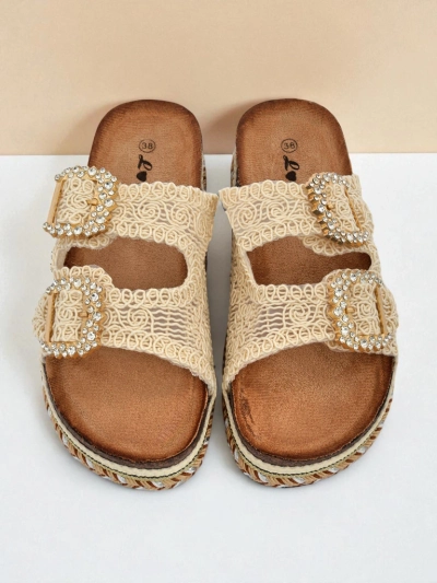 Royalfashion Saboti de damă cu catarame cu strasuri GlamCork