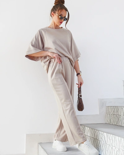 Royalfashion Set de femei cu mâneci scurte și pantaloni evazați