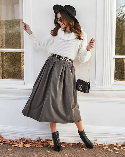 Fusta midi pentru femei de la Royalfashion, din catifea