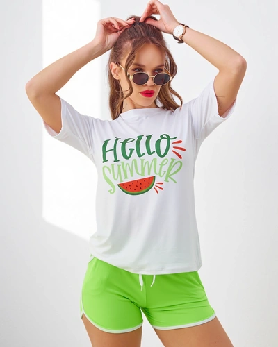 Set sportiv Royalfashion pentru femei cu tricou și pantaloni scurți Hello Summer