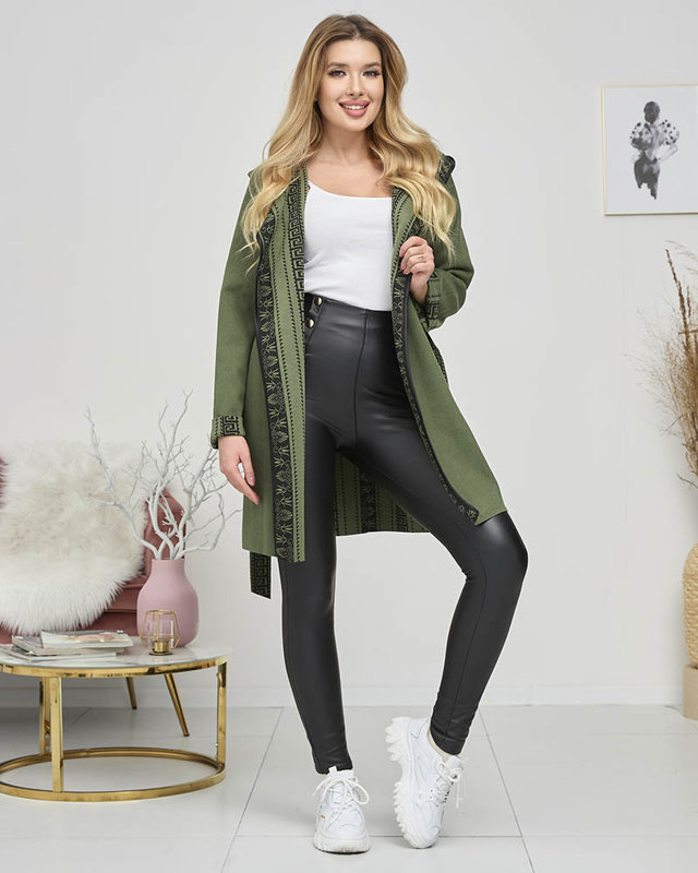 Palton a'la de damă verde închis cu ornament - Îmbrăcăminte