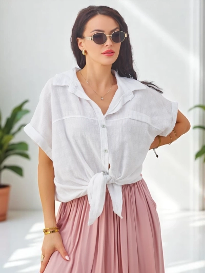 Cămașă din bumbac pentru femei Royalfashion cu embosare și mâneci scurte