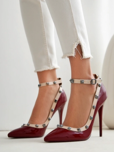 Pantofi stiletto din piele patent pentru femei cu ținte Qoscalle