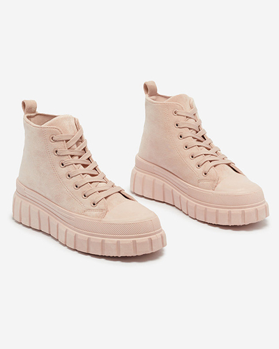 Cizme sport cu șiret pentru femei roz a'la sneakers Netara - Încălțăminte