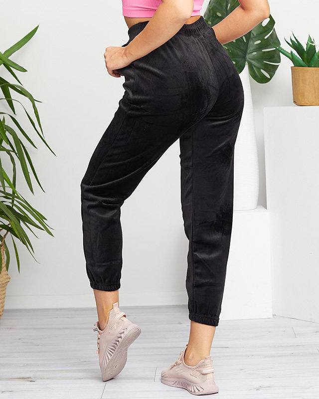 Pantaloni de trening dama negri din velur PLUS SIZE - Imbracaminte