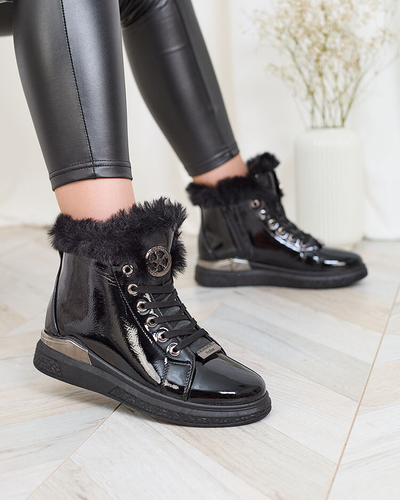 Royalfashion Pantofi sport izolati pentru femei, negru lăcuit Rebucca