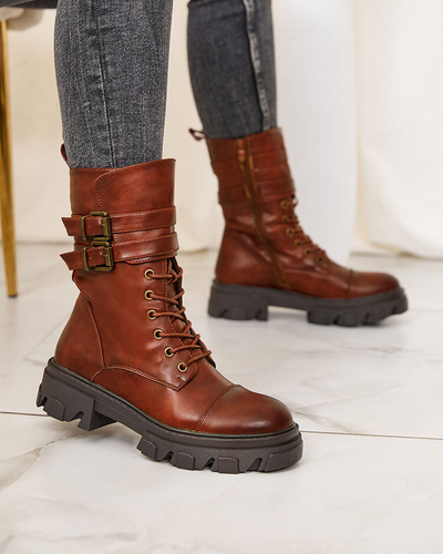 Royalfashion Cizme bagger de damă din piele ecologică de culoare maro Faserti