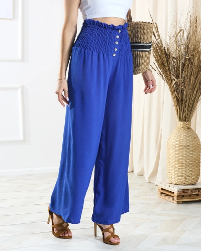 Pantaloni palazzo largi pentru femei Cobalt cu nasturi - Îmbrăcăminte