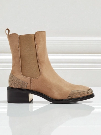 Botine de damă din piele ecologică întoarsă, decorate cu zirconii TangleMist