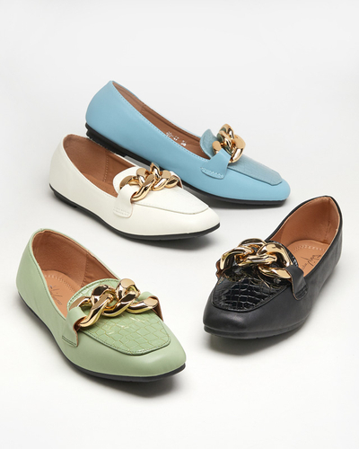 Mocasini de dama albastri din piele ecologica cu lant Flamii - Incaltaminte