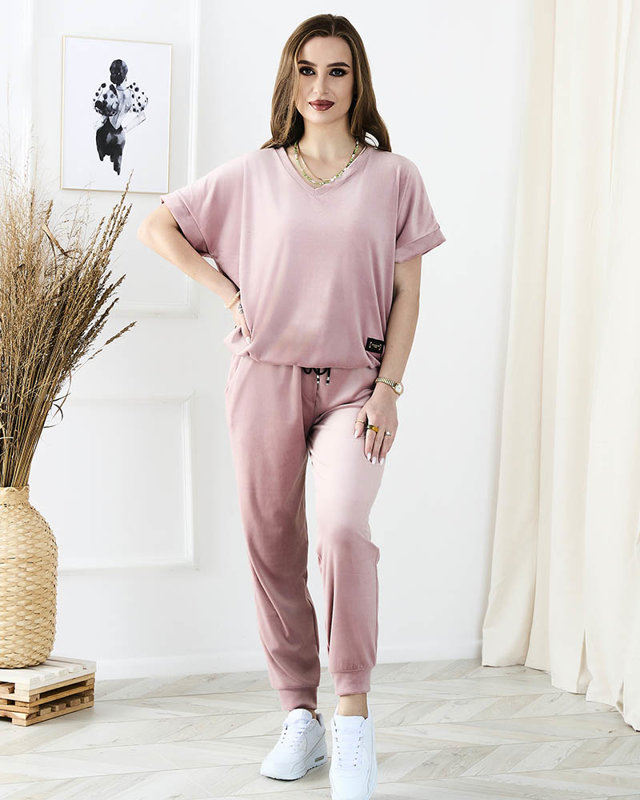 Set sport pentru femei roz închis, cu petic decorativ - Îmbrăcăminte