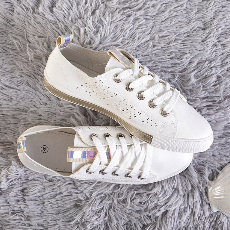 OUTLET Adidași albi pentru femei cu inserție aurie Kowen - Încălțăminte