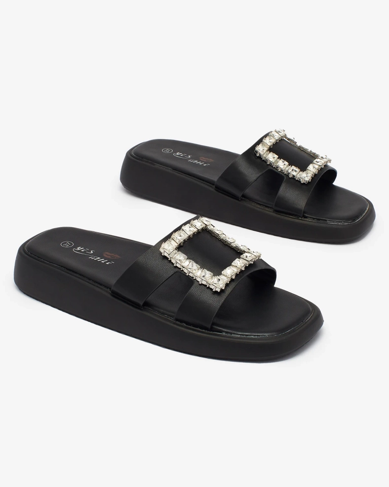 Royalfashion Șlapi de damă negri cu cristale Telika