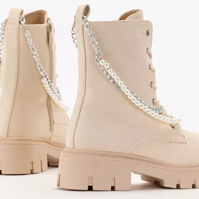 OUTLET Genti dama crem cu lant si perle Agsiva - Incaltaminte