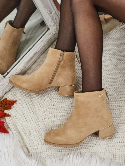 Botine de damă din piele ecologică întoarsă cu toc gros Arshinea