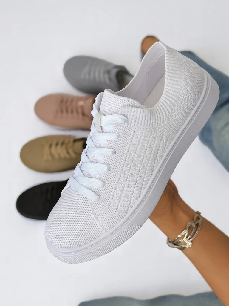 Sneakers Dama Royalfashion AURELIA – teniși textili albi pentru primăvară și vară