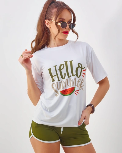Set sportiv pentru femei Royalfashion cu tricou și șorturi Hello Summer