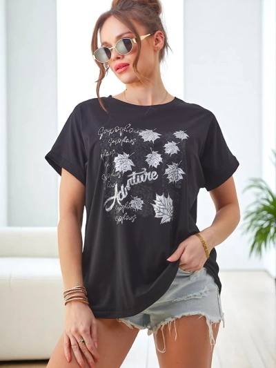 Royalfashion Tricou din bumbac pentru femei cu imprimeu cu frunze