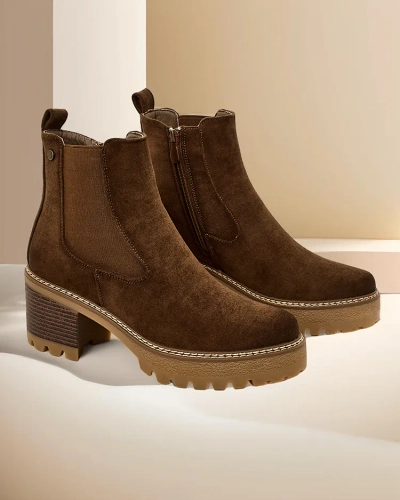 Cizme de damă până la glezna Royalfashion din eco-suede pe un toc Segori