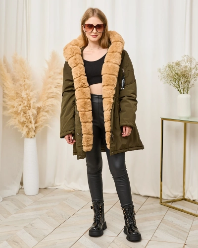 Jachetă de iarnă verde de damă PLUS SIZE - Îmbrăcăminte