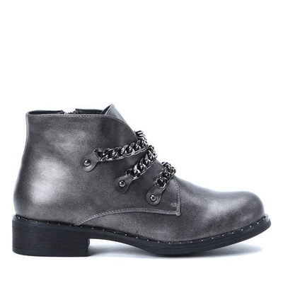 Grafitowe botki z łańcuszkami Aria- Obuwie