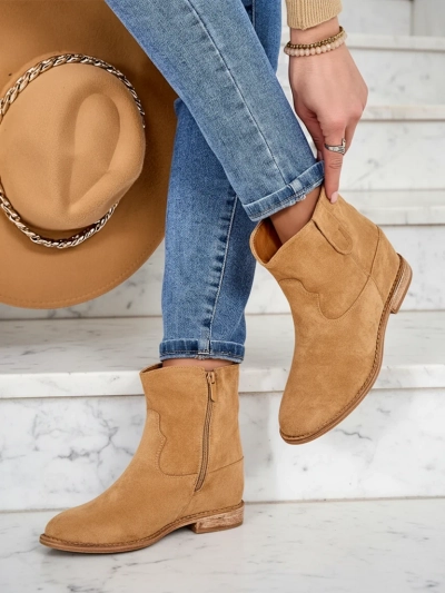 Cizme maro de glezna Royalfashion cu stil cowboy pe talpa acoperita Patorias