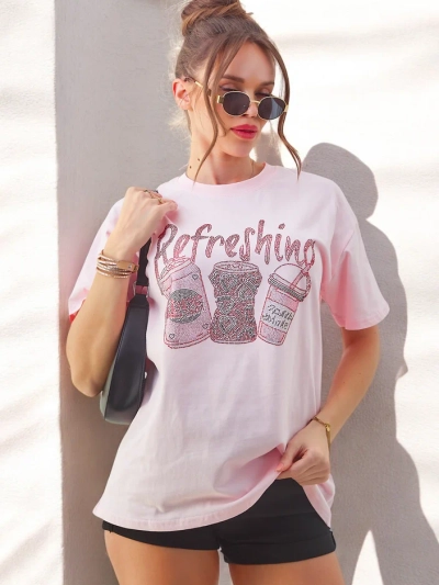 Tricou din bumbac pentru femei Royalfashion cu imprimeu din strassuri