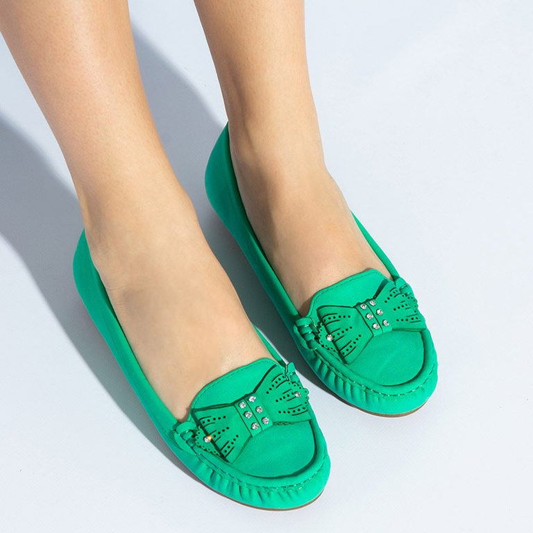 Mocasini dama verzi cu fundă Linari - Încălțăminte