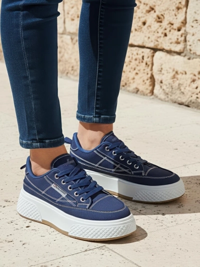 Sneakers de damă Callista cu platformă, bleumarin, material textil, primăvară-vară