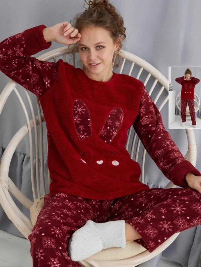 Pijamale Royalfashion pentru femei cu iepuraș, din material asemănător fleece.