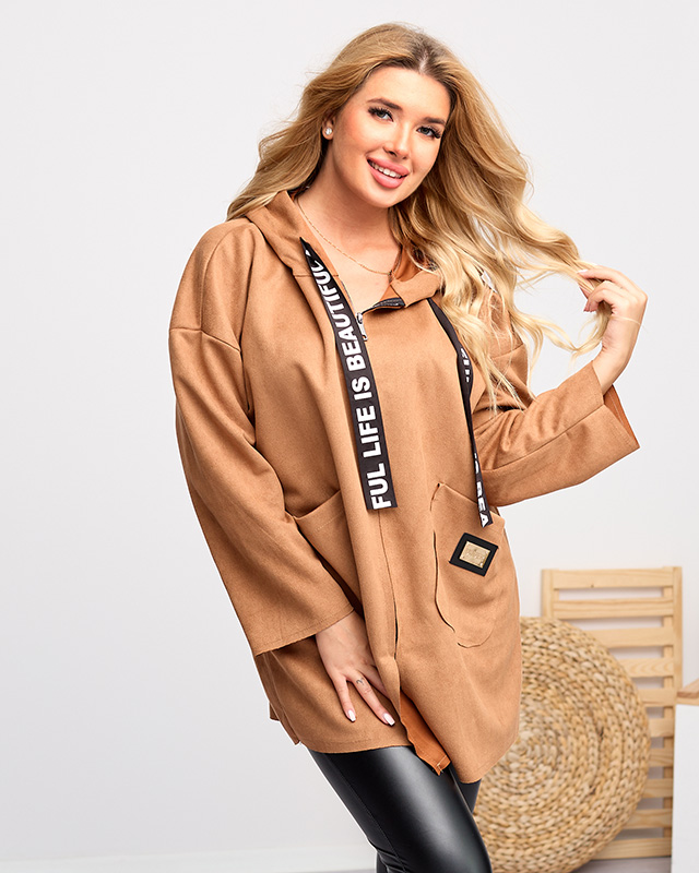 Jachetă de damă din piele ecologică maro - Îmbrăcăminte