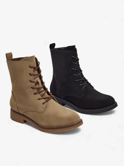 Botine de damă Treviline din piele ecologică mată cu șireturi