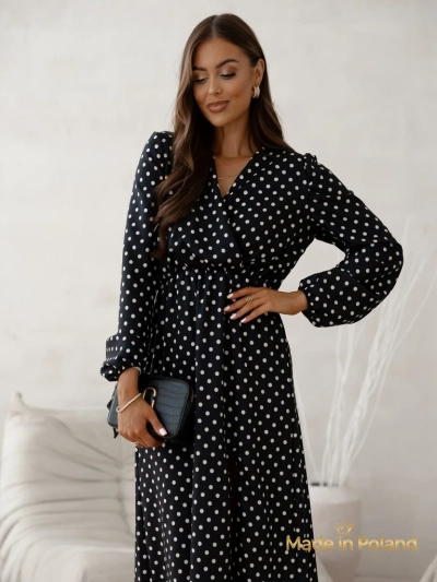 Rochie midi de damă cu buline Midnight Bloom