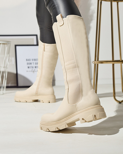 Cizme cremă pentru femei cu talpă medie Vebissa- Footwear