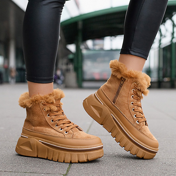 Cizme de zapada dama cu siret cu platforma in camel Neatesa - Incaltaminte