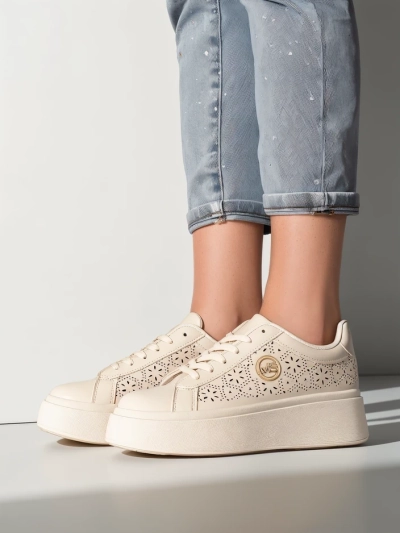 Aurelia Beżowe Sneakersy Platforma Royalfashion Skóra Eko