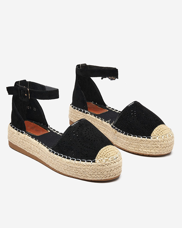 OUTLET Espadrile negre ajurate pentru femei Erisab- Pantofi
