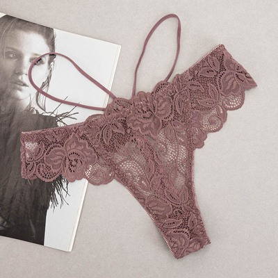 Tanga de dama cu bretele din dantela maro si violet - Lenjerie intima