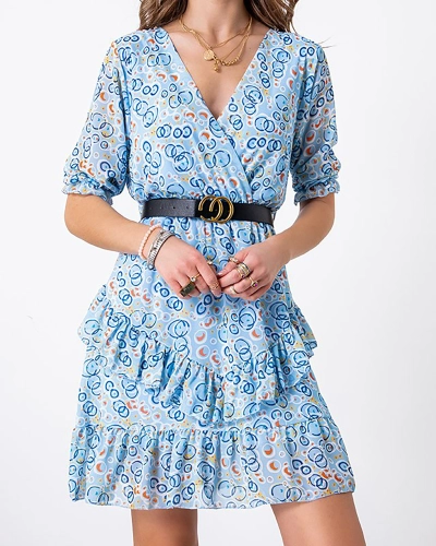 Mini rochie albastră pentru femei cu modele - Îmbrăcăminte