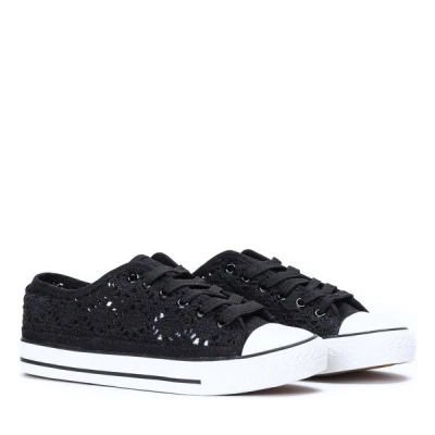 OUTLET Czarne trampki koronkowe - Obuwie