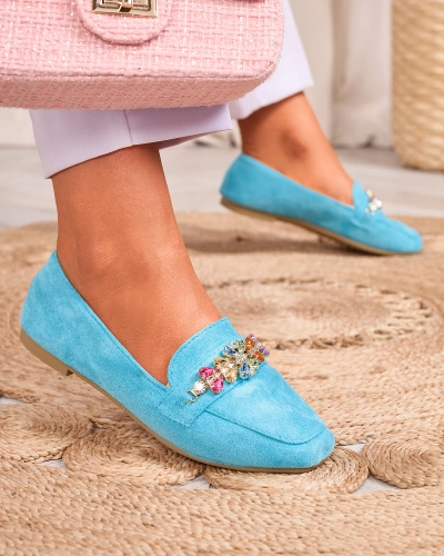 Royalfashion Mocasini pentru femei albastre cu cristale Olkeri