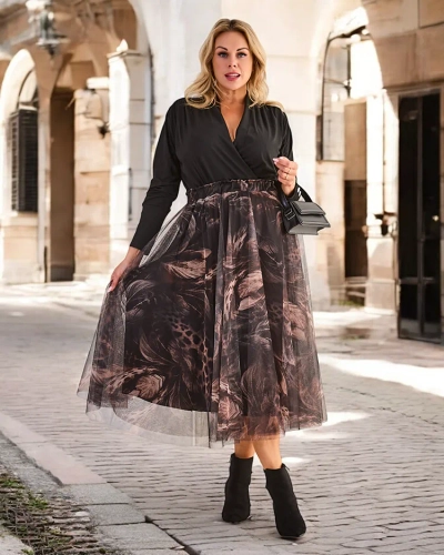 Fusta midi cu două straturi pentru femei Royalfashion