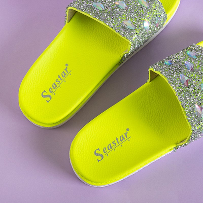 Papuci cu platformă verde pentru femei, cu zirconiu cubic Sailor - încălțăminte