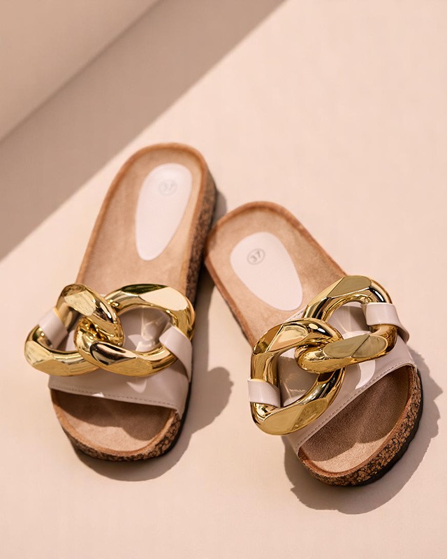 Papuci de damă bej cu decor Sofig-Footwear