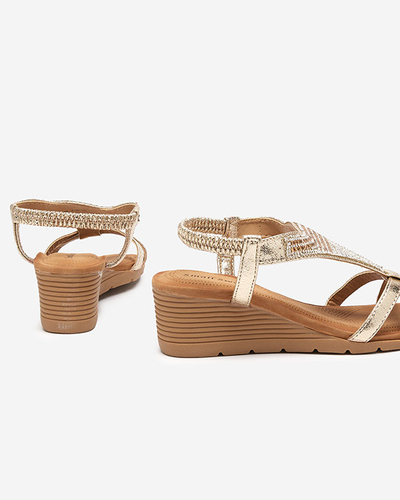 OUTLET Sandale dama aurii cu zirconiu cubic pe pana Amuni - Pantofi