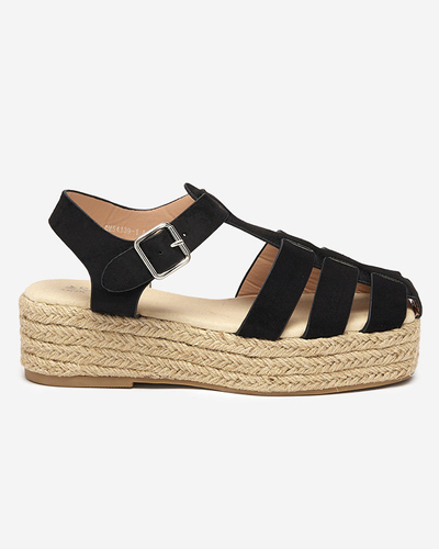 Sandale de dama din piele ecologica neagra pe platforma Keniso - Incaltaminte