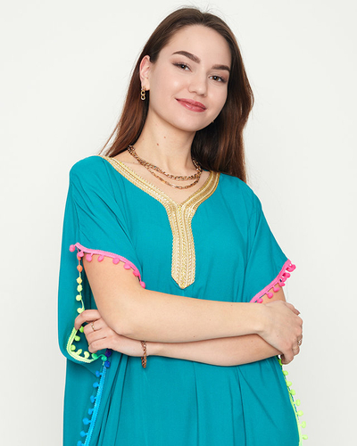 Tunica de plaja dama verde de vara cu pompoane - Imbracaminte