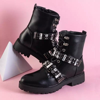 OUTLET Genti dama negre cu pietre Ksymena - Incaltaminte